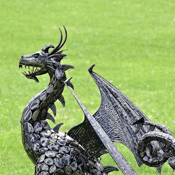 Dragon Statue with Curly Tail Iron Sculpture